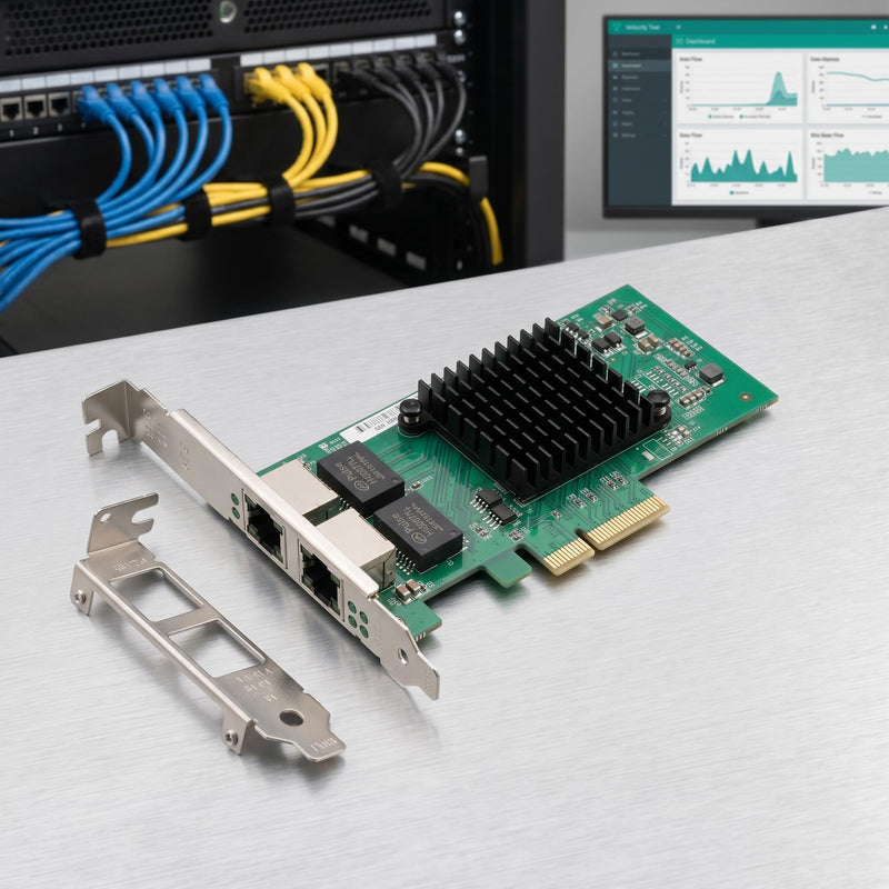Dual Gigabit NIC with Intel I350 Chip, 1Gb Network Card Compare to Intel I350-T2 NIC, 2 Ports RJ45 Ports, PCI Express 2.1 X4, Ethernet Card with Low Profile for Windows/Windows Server/Linux