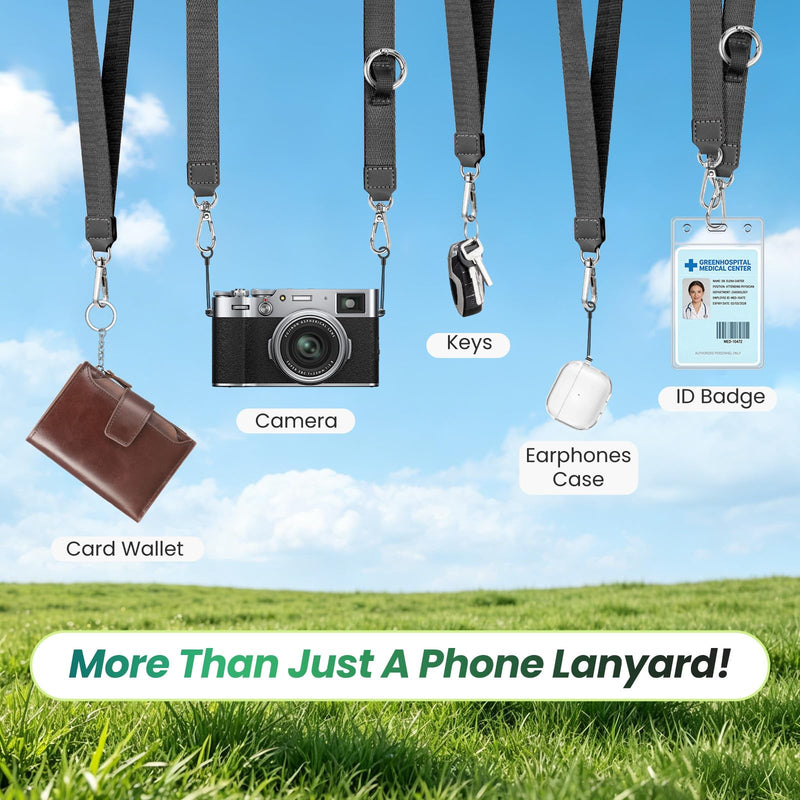 Multifunctional Phone Lanyard, 3 in 1 Cell Phone Detachable Adjustable Crossbody Strap & Neck Lanyard & Wrist Lanyard with 2x Tether Tab for Most Smartphones, Outdoor Travel Essential Black Blackx1