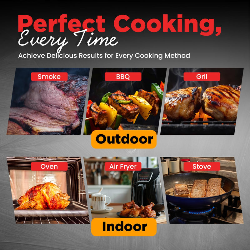 Meat Thermometer Digital Wireless –IP67 Waterproof, 48h Battery Life, Grill Thermometer with 820ft Range, Rechargeable Meat Probe, Wireless Meat Thermometer for BBQ, Smoker, Oven