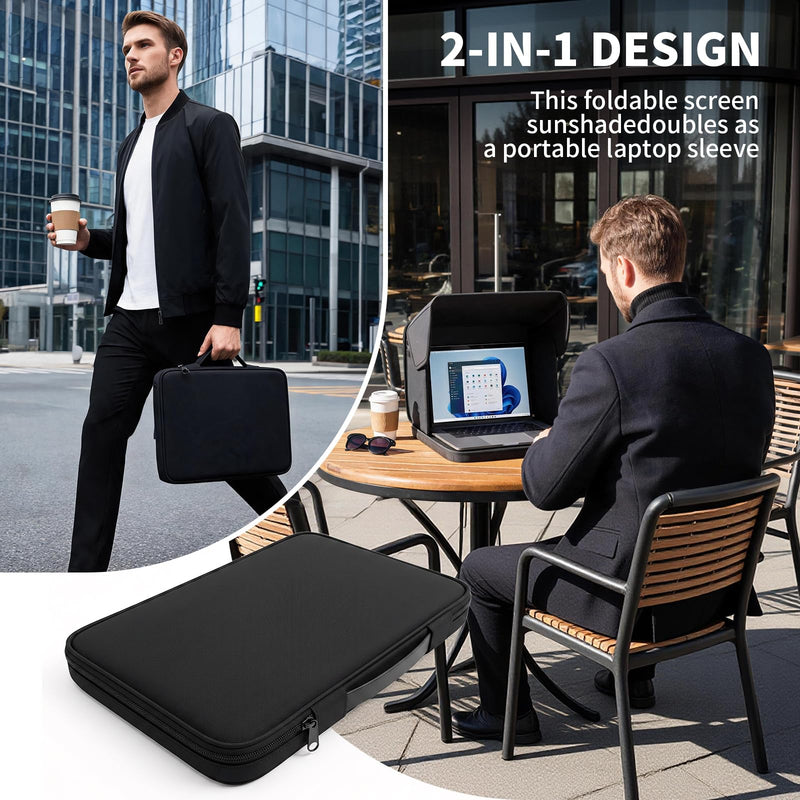 2-in-1 Laptop Bag, Laptop Sun Shade, Polyester Heat Insulated Waterproof Screen Hood, Portable Anti-Glare Laptop Protector for Outdoor Work, fits 13/14/15/16/17 inch notebooks
