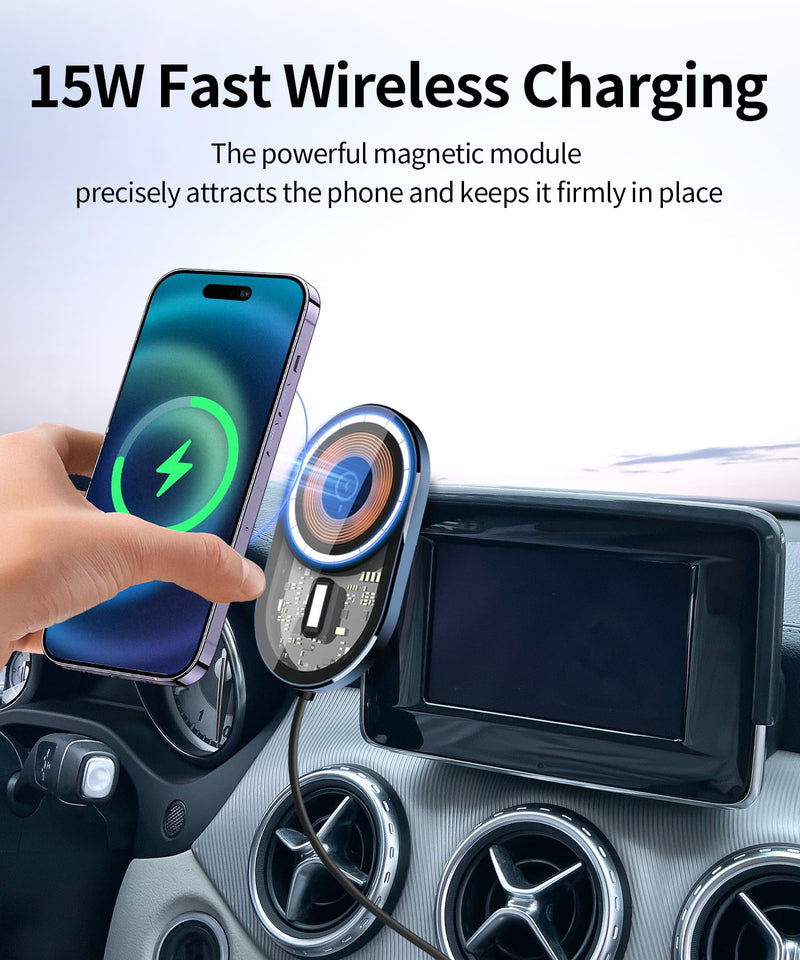 15W Wireless Charger Car Phone Holder for Mercedes-Benz CLA/GLA-Class 2015 | 5.8" Screen Magsafe Accessories Fast Charging Magnetic Cell Phone Holder Clip Compatible with iPhone Android, 3D Fit Bracket 5.8-inch for 2015 CLA/GLA
