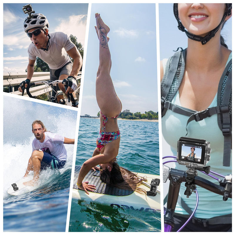 4K Action Camera 20MP Touch Screen WiFi EIS 131FT Waterproof | Dual touch screens, 170° wide-angle, 5X zoom, remote control. For snorkeling, biking, helmet. 2 rechargeable batteries.