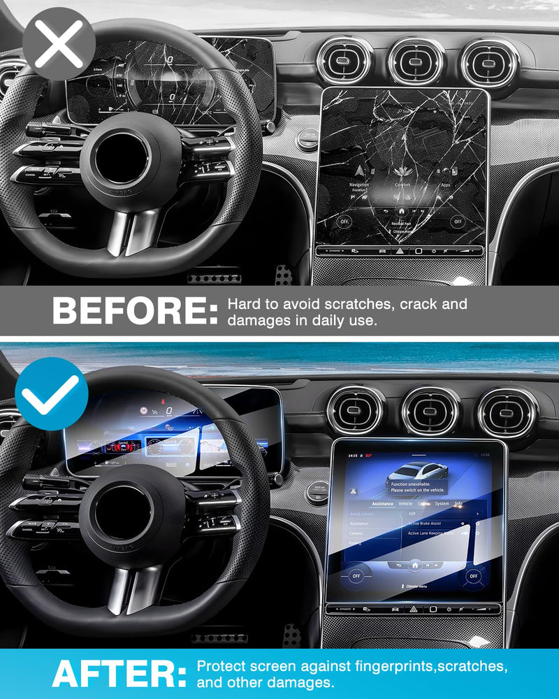 Karltys 2 Pack Tempered Glass Screen Protector for 2023 2024 Mercedes Benz GLC 300/22-24 W206 C300 Accessories, 11.9 Inch Touch Screen & 12.3 Inch Instrument Cluster Screen Cover, Anti Fingerprint Mercedes Benz GLC Class