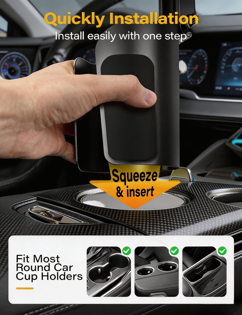 Cup Holder Phone Holder for Car, Car Phone Mount for Your Car | 360°Rotation Cell Phone Holder Mount for Car, Universal Cup Holder Phone Holder Compatible with iPhone & Smartphones Black