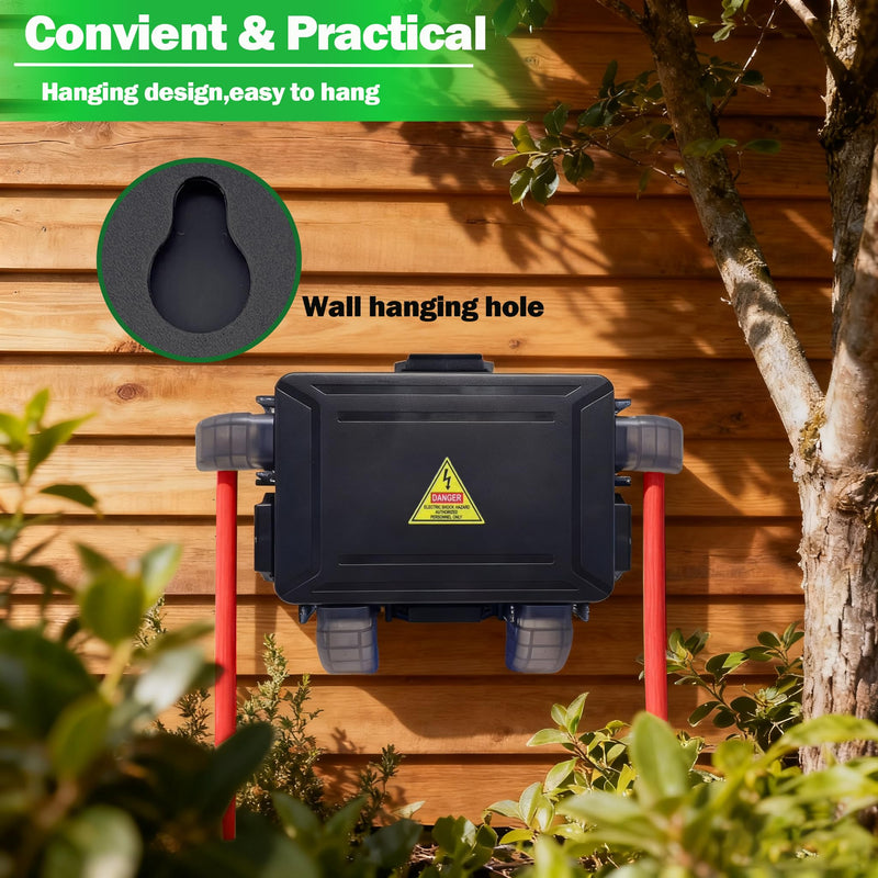 Small Outdoor Electrical Box (Inner 7.3 * 5.1 * 1.6) with Clear Waterproof Shield,Waterproof Extension Cord Cover,Weatherproof Connection Box with 4 Cable Entry for Plug,Connector(2PCS,Black) 2PCS Small