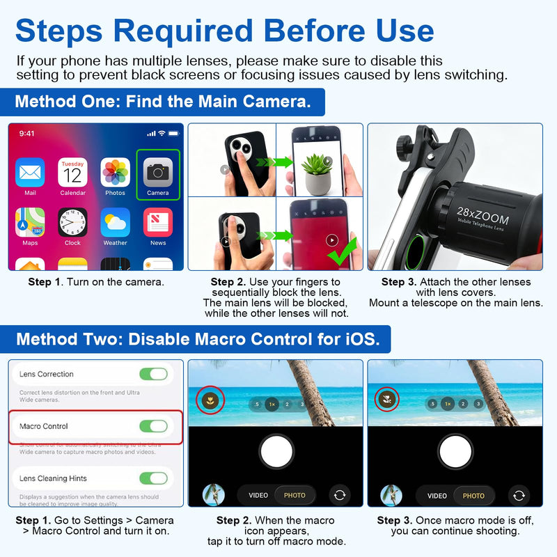 28X Telephoto Lens for iPhone with Tripod, 4-in-1 Phone Camera Lens Kit | Includes Wide Angle, Macro, Fisheye Lens, Universal Clip for Samsung Android, Pro Mobile Photography Attachment