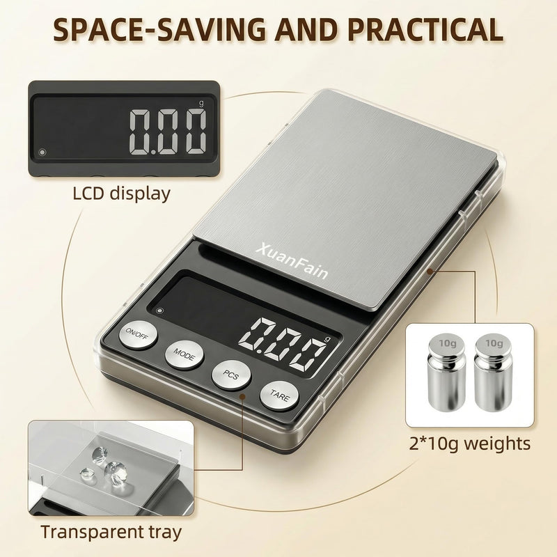 Digital Coin Scale, 500g x 0.01g Gram Scale for Jewelry and Gold, Precision Pocket Jewelry Scale for Coin Collectors & Bank Tellers, with Calibration Weight