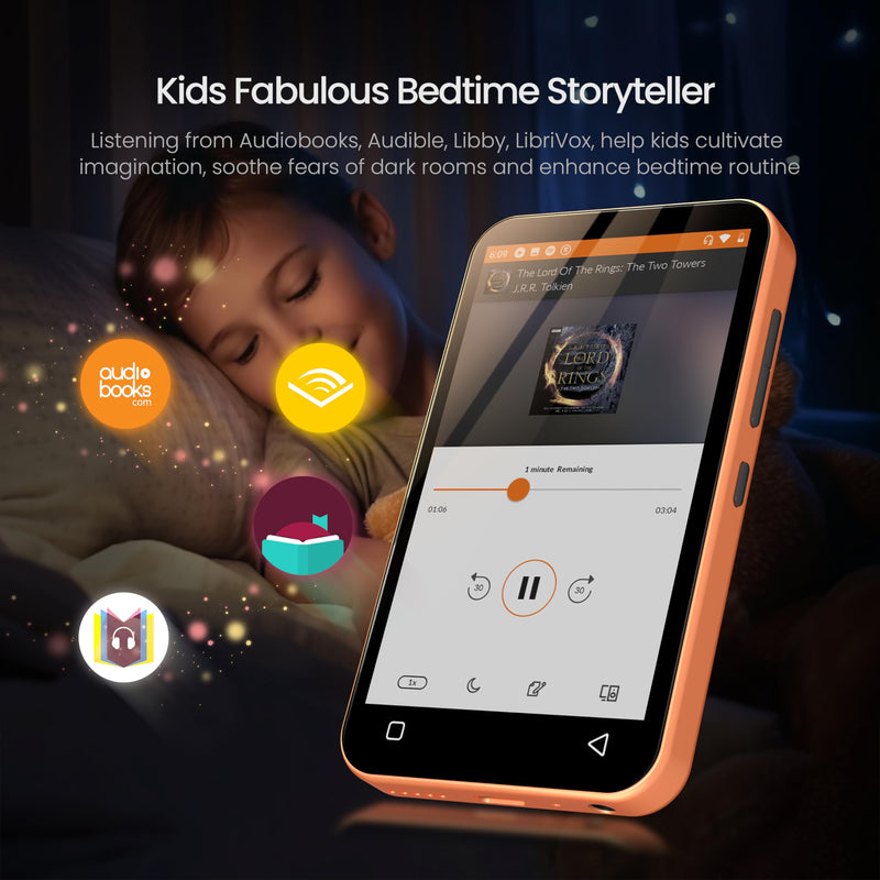 TIMMKOO Kids MP3 Player with Parental Controls, Pre-Installed Spotify, Spotify Kids, Pandora, 4" Touch Screen MP4 Player with Audible, Audiobooks Up to 1TB (Orange) 16G Orange