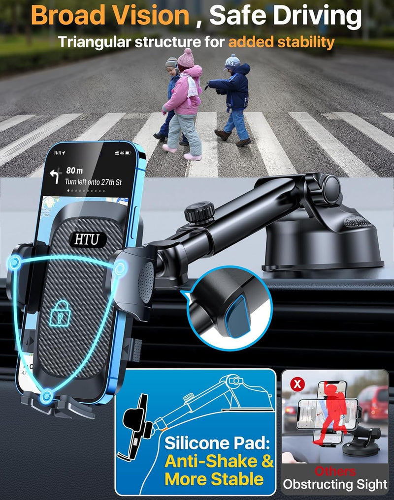 Car Phone Holder【2026 Upgraded 100+LBS Suction & Safety Cert】 Cell Phone Car Mount for Truck Heavy Duty Phone Holder for Dashboard/Windshield/Vent for iPhone 17 16 Pro Max, Dark Black