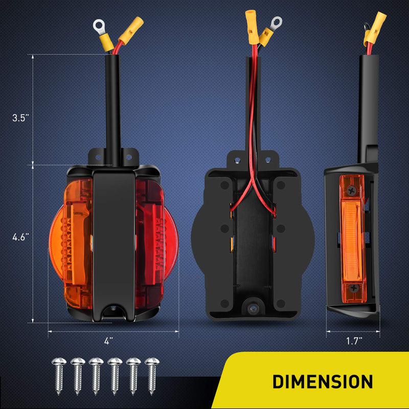 Nilight 2PCS LED Trailer Fender Lights Pre Wired Clearance Marker Lamp Amber Front Red Rear for Trucks Camper RV 2Pcs Round Fender Light