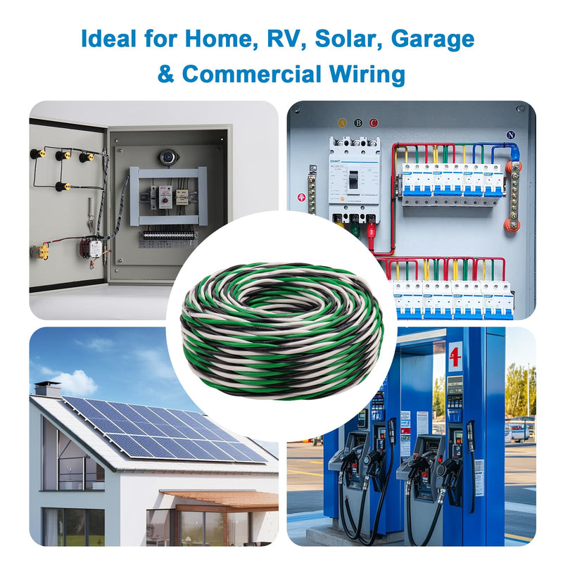 12 AWG THHN Wire 25FT 3-Color Set (Black/White/Green) – Stranded Copper, Pre-Twisted Conductors, THHN/THWN-2 Rated, 600V, Nylon Jacket for Conduit, Residential & Commercial Wiring 12AWG 25FT