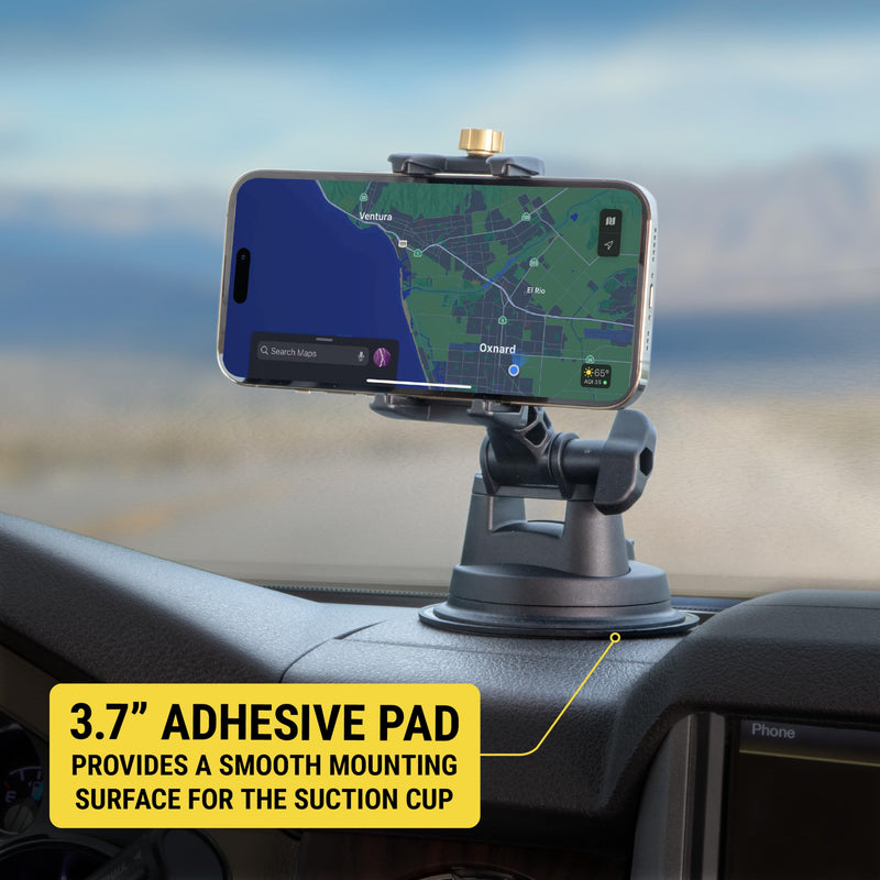 Scosche BMG1WDHD HDGrip™ Heavy Duty, Extra-Strong Suction Cup Phone Mount, Adjustable Windshield/Dashboard Cell Phone Holder with Anti-Shake Stabilizer for iPhone, Android Smartphone, Car, Truck Universal - Window / Dash Suction