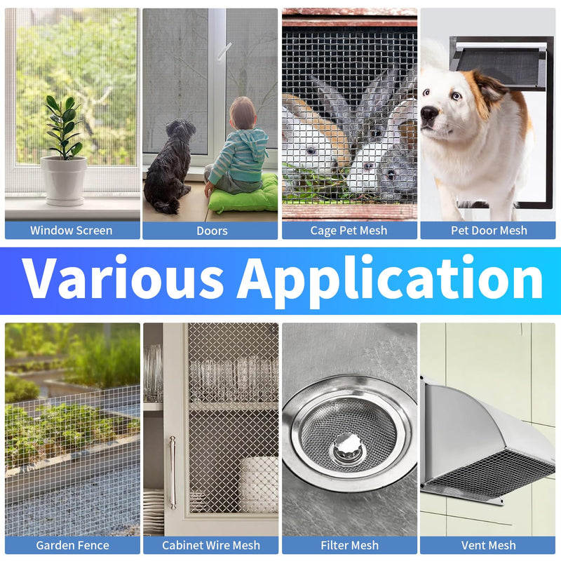 304 Stainless Steel Mesh, 24in x 10ft, 20 Mesh, Sturdy Metal Screen Roll for Window, Door, Air Vents, Filter, Cage, Garden, Patio, Pet (Sliver, 24inch x 10feet) Sliver