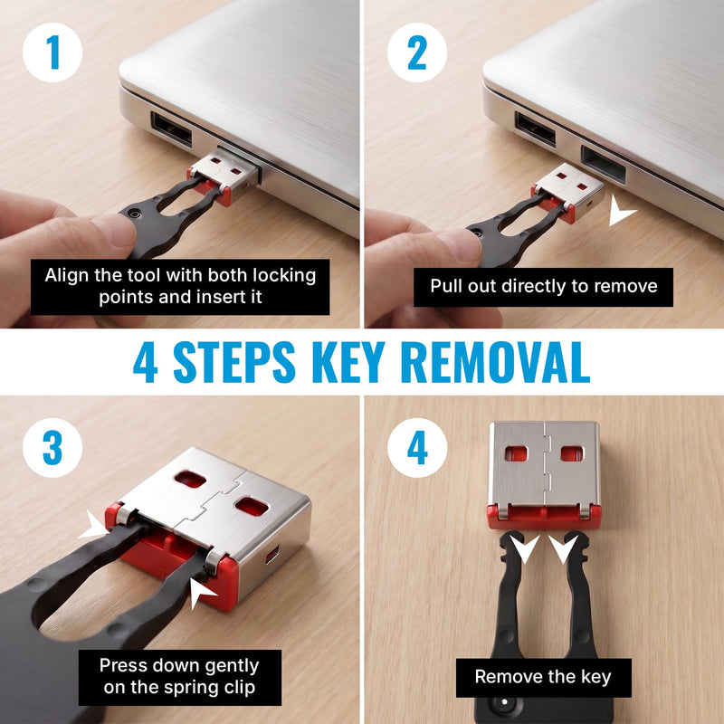 USB A Port Blockers 10 Pack, Two Point Zinc Alloy Locks, 1 Key, Red | Two point locking design, zinc alloy construction, helps deter unauthorized USB access, removable with included key Red - 10 Pack
