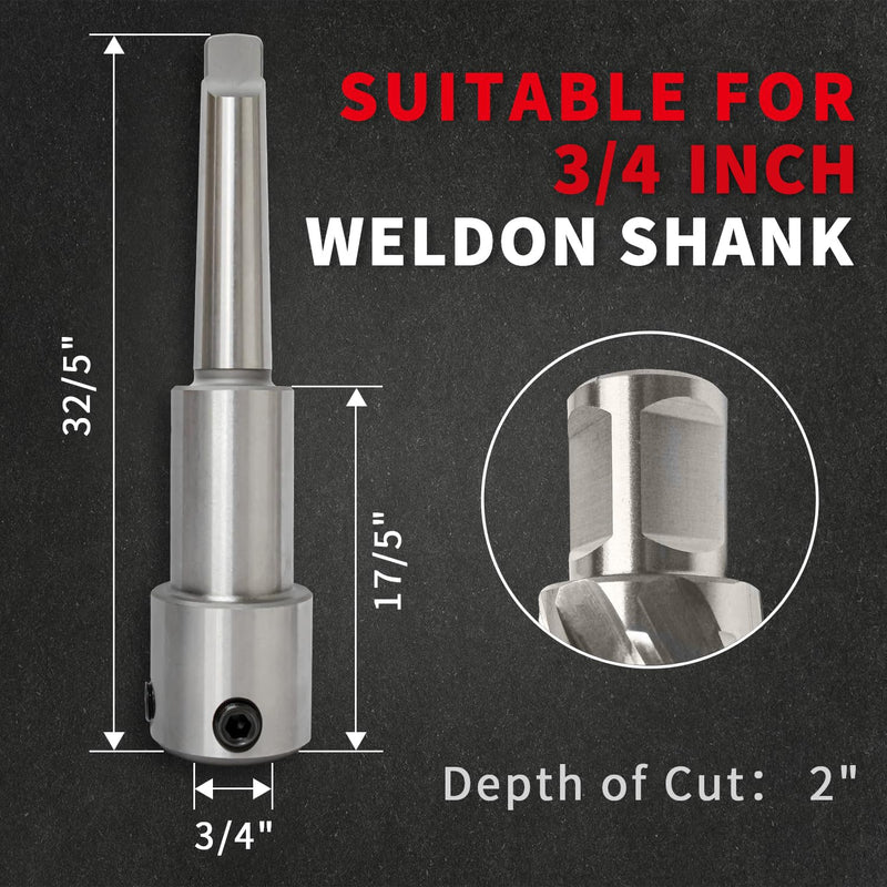 S&F STEAD & FAST Annular Cutter Arbor, Morse Taper MT2 to 3/4 Inch Weldon Shank, Annular Cutter Adapter Used on Drill Press for Annular Cutters MT2-Standard