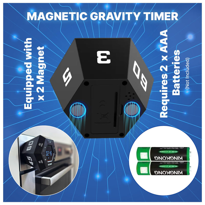Pomodoro Timer,Hexagon Cube Magnetic Flip,ADHD Tools for Adults/Kids Task Timer for Office, Study, Exercise, Meditation,3/5/15/30/45/60min&Custom Digital Countdown, Adjustable Sound,Black