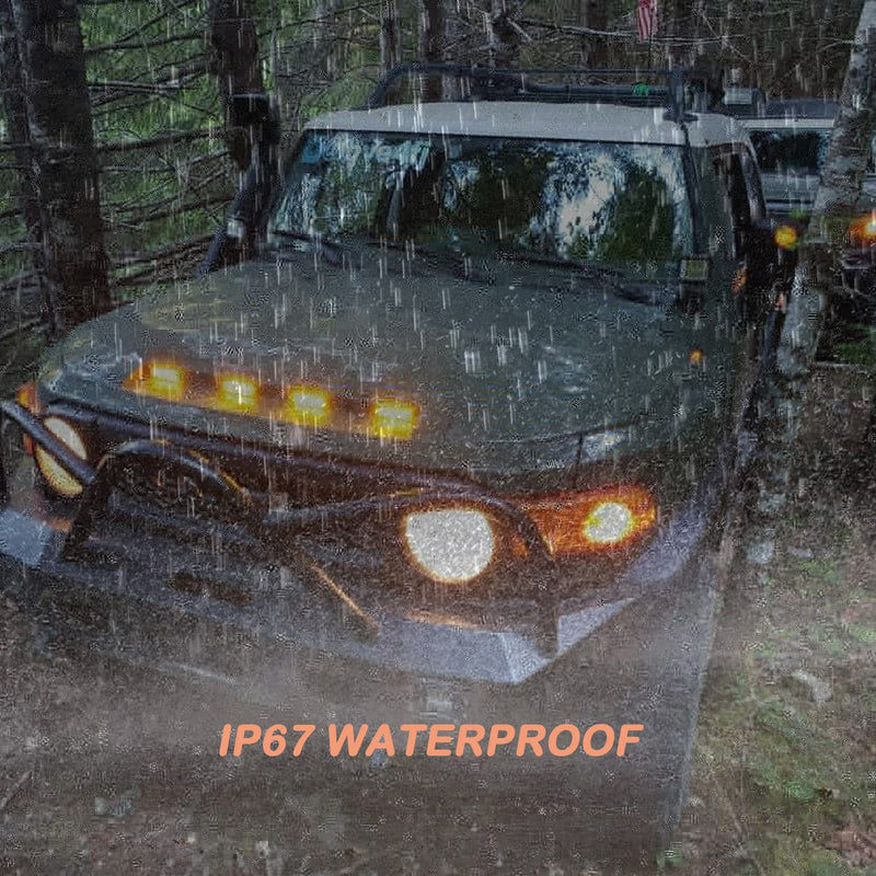 [AUSTRALIA] - Smoked Amber LED Front Grille Marker Lights Kit, 4Pcs 4 Inch Amber Full LED Center Grille Running/Position Lights Sealed 9 LEDs Compatible with Tacoma/4Runner/ Tundra/Silverado Grill Marker Lights