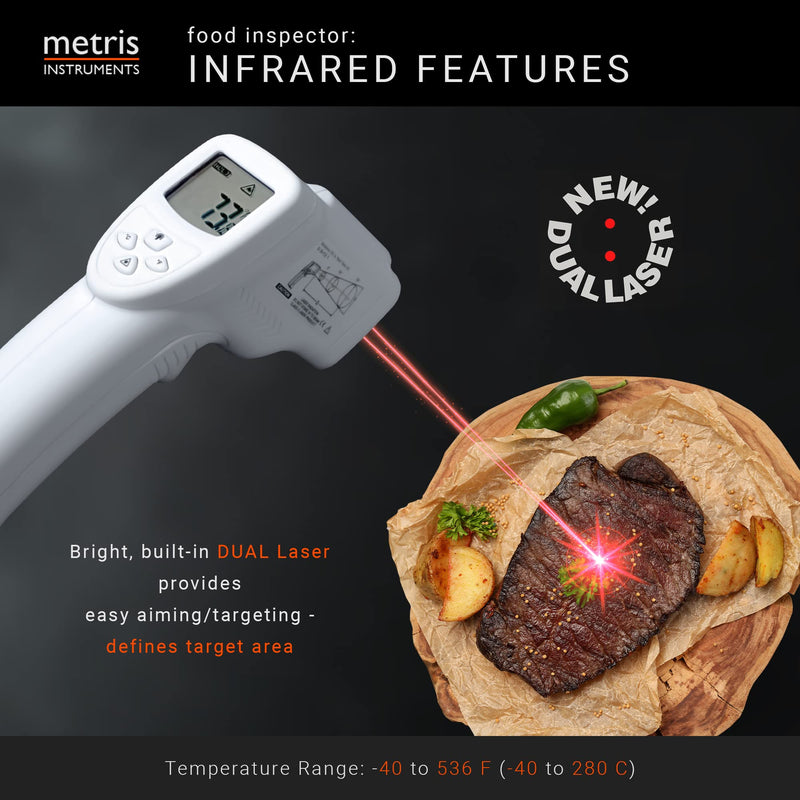 FI40L Food Inspector Accuracy complies to FDA 2022 Food Code Digital Dual Laser Infrared Thermometer Temperature Gun Instant Read for Cooking, Kitchen, Grill, BBQ, Baking