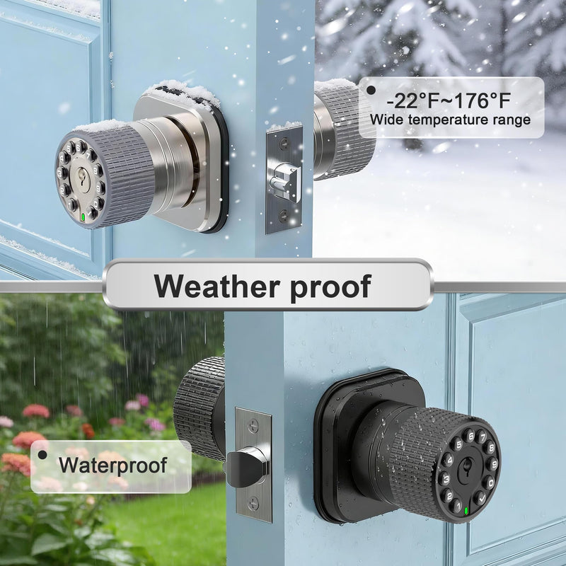 Keyless Entry Knob Lock with Keypad and Key,Auto Lock,Waterproof,Easy to Install and Program, Work with 4 AAA Batteries for Bedroom,Exterior & Interior Doors. (Black with Keypad) Black With Keypad