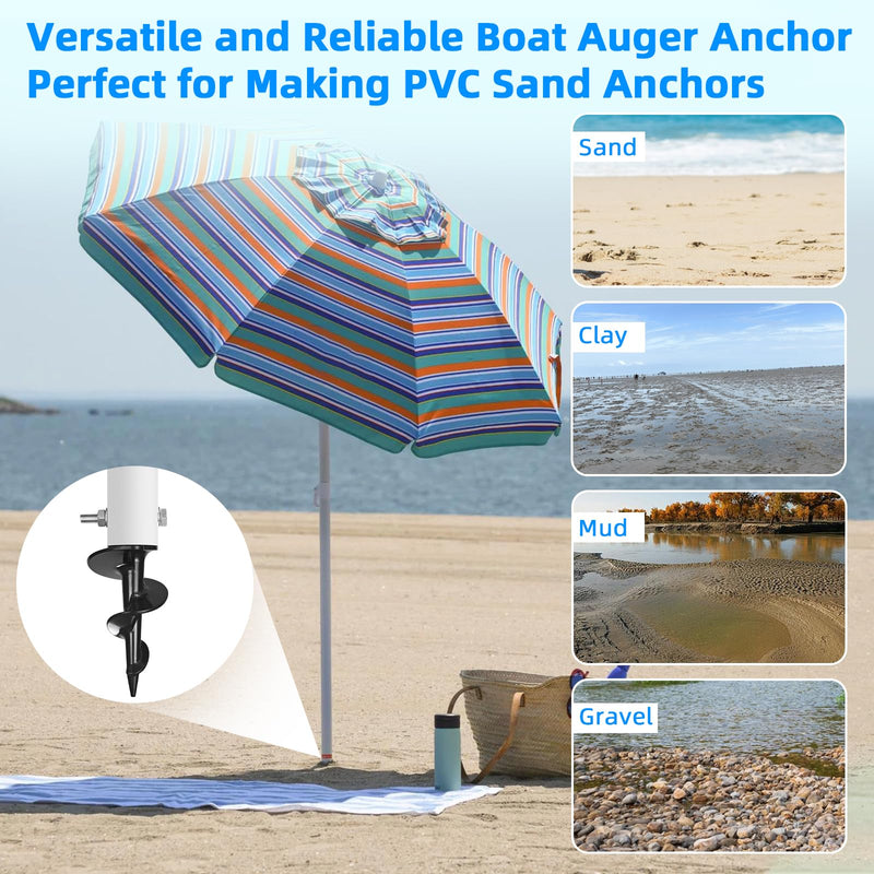 Dock Auger Sand Auger Boat Anchor for PVC Tubing Sandbar Anchor,Sand Anchor for Boat,Dock Auger Fit 1.5" Schedule 40 PVC with 1.57" ID,for Secure Pontoon Boat Beach Umbrella Shallow Water Anchor 2 Pack Sand Augers