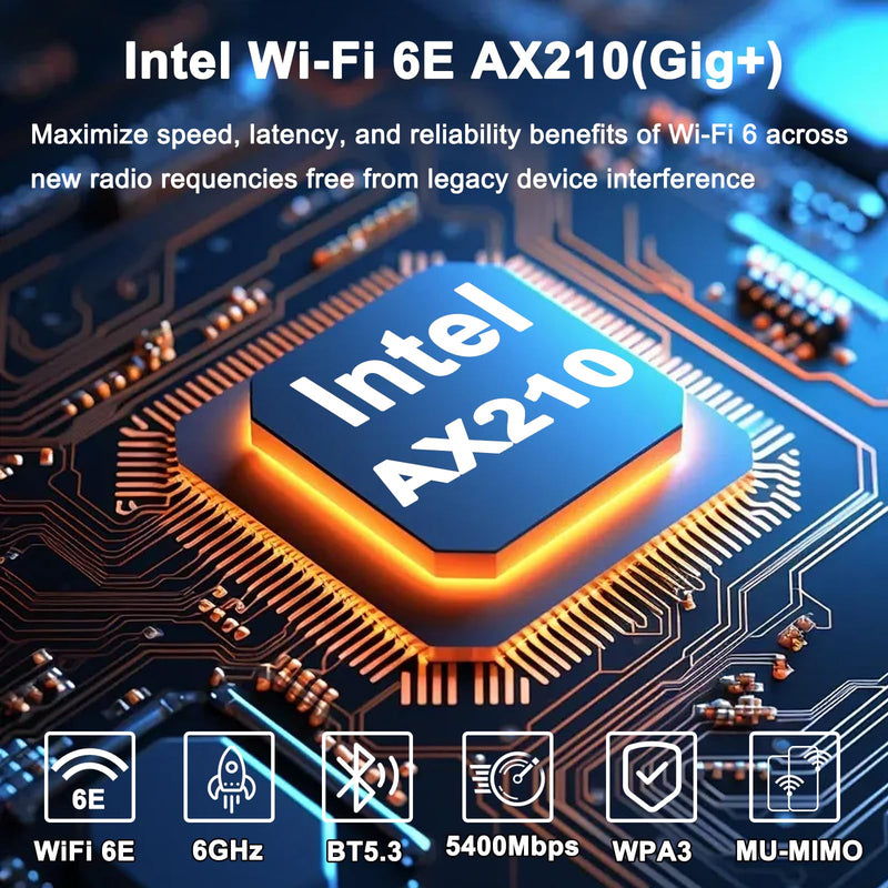 WiFi 6E Card 5400Mbps PCIe with Bluetooth 5.3, Intel WiFi 6E AX210 Chip, Tri-Bands (6GHz/5GHz/2.4GHz) Wireless Adapter with MU-MIMO, WPA3, OFDMA, Ultra-Low Latency, Support Windows 11/10(64Bit)