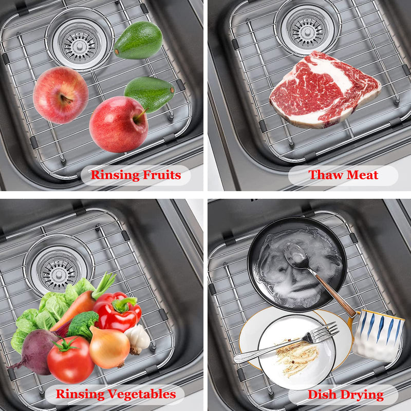 Orgneas Sink Protectors for Kitchen Sink, Universal Double Bowl Sink Bottom Grid 12.5"x10.5"x1.25", 304 Premium Stainless Steel Kitchen Sink Protector Grid Sink Grate Rack Centered Drain 2 Packs 12.5"x10.5",Center Drain
