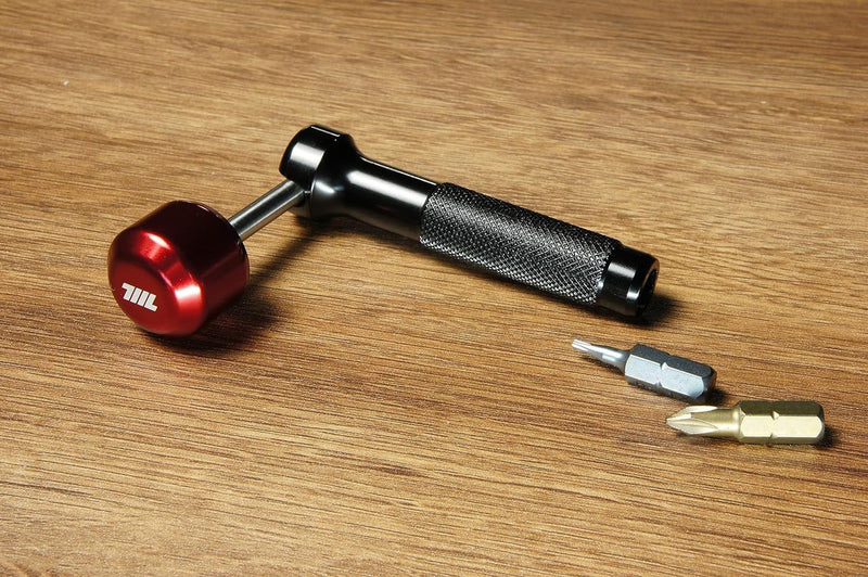 711L Lollipop Bit Driver - Pocket EDC Screwdriver with Retractable Lever for Extra Torque - Interchangeable 1/4" Hex Bit Driver (Aluminum Black) Aluminum Black Red