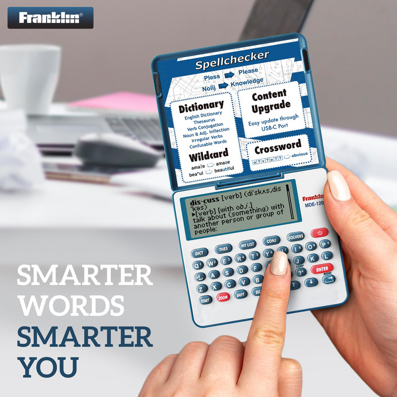 Franklin MDE-1200 Electronic Dictionary and Thesaurus – English Dictionary, Synonyms, Spell Checker, Word Games, Grammar Tools, Digital Dictionary, Portable Device with LCD Screen Blue MDE1200