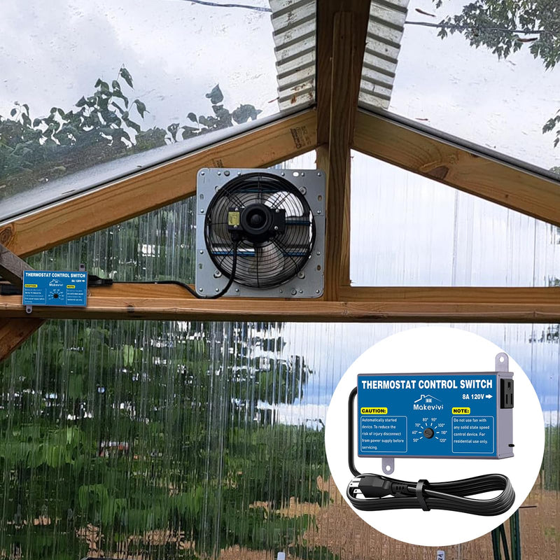 Attic Thermostat, Adjustable Temperature Controller for Attic Fan, with Overload Protection and Outlet, Plug-and-Play Exhaust Fan Thermostat for Greenhouse, Workshop, Garage 1 pack