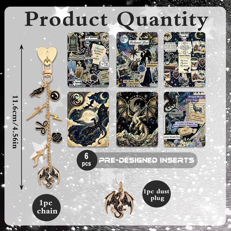 Inserts Cardstock for Clear Case - 8 Pcs Fantasy Dragon Back Cover Skin Card Cool Dust Plug Charm Chain for Kindle Paperwhite 11th 12th E-Reader Decorative Accessories Bookish Readers Gift 6.8" × 4.8"