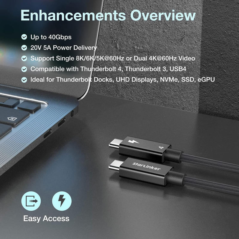 Thunderbolt 4 Cable 40Gbps [10Ft 3M] Braided, PD Charging, High-Speed Data Transfer & 8K@60Hz 4K@144Hz, USB C for Thunderbolt 3, USB4, MacBook Pro, iPad Pro, Docking, eGPU, Monitor, SSD 10Ft（3M） 100W