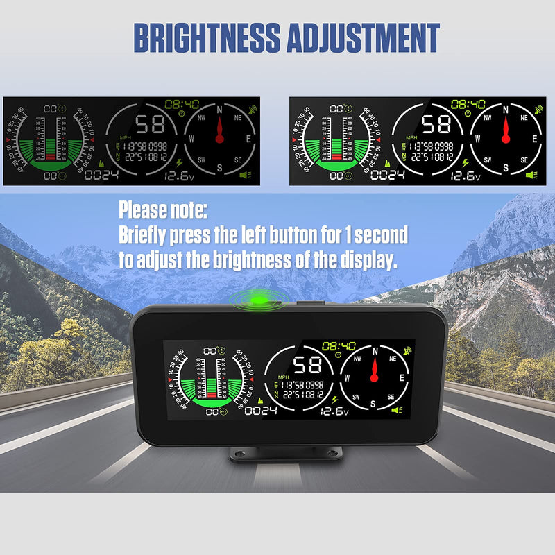 GPS Car Digital Inclinometer for Off Road Vehicles, Head Up Display DC 10-30v Multifunctional Vehicle Clinometer Digital Speedometer with Coordinate Display M60