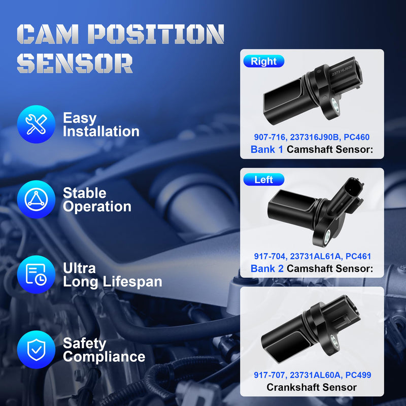 Camshaft Crankshaft Position Sensor Compatible with Nissan 350Z Altima Maxima Murano Pathfinder Frontier Quest Xterra Infiniti G35 FX35 M35 907-716 917-707 917-704 23731AL60A Set of 3