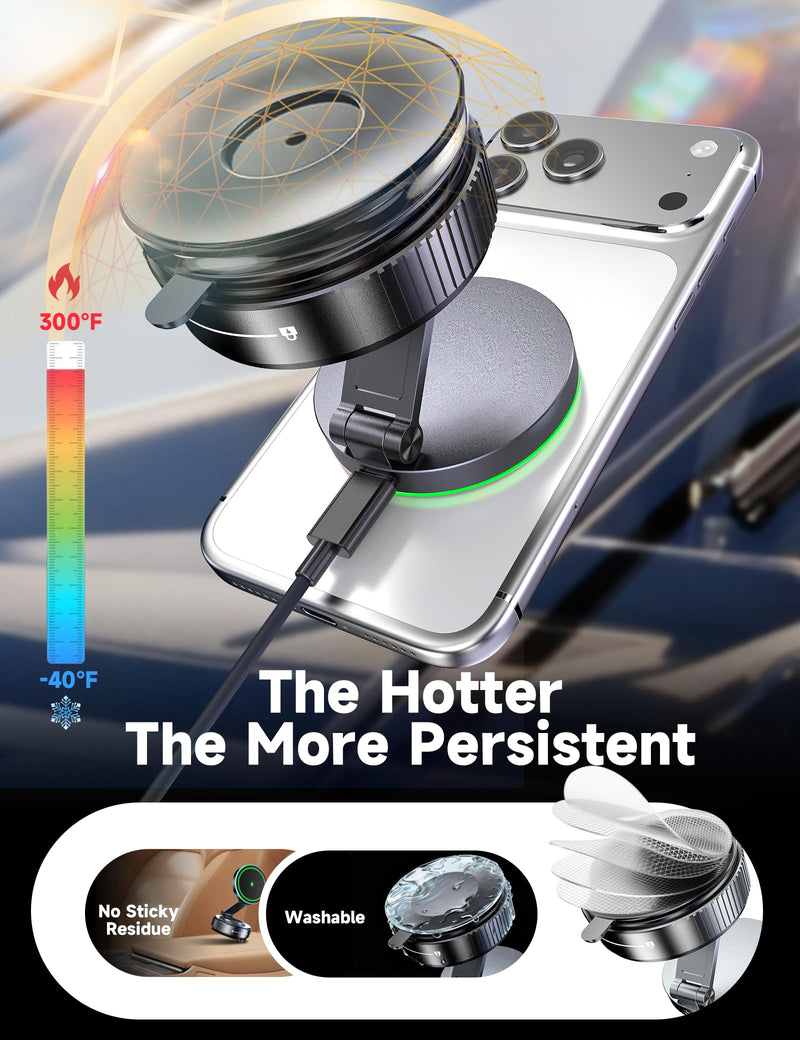 15W Magsafe Car Mount Charger, Faster Charging Wireless Car Charger | [105+LBS Suction & 3800gf Magnetic] Car Phone Holder, 360° Adjustable, Phone Holders for Your Car for iPhone & Android Blue