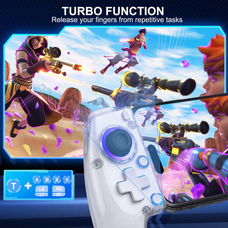 Phone Controller for iPhone 17/16/15/Android/PC/Switch, Wireless Mobile Gaming Controller with 8-Color RGB Lighting, Turbo, Bluetooth Gamepad Joystick Remote Play for PS5/PS4/Xbox/PC, Cloud Gaming