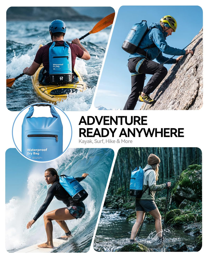 Rorhxia 10L Waterproof Dry Bag, [Upgraded Waterproof & Tearproof] with Bonus Phone Waterproof Case, Roll Top Floating Waterproof Storage Bag for Kayaking, Beach, Fishing, Gym, Camping Outdoor