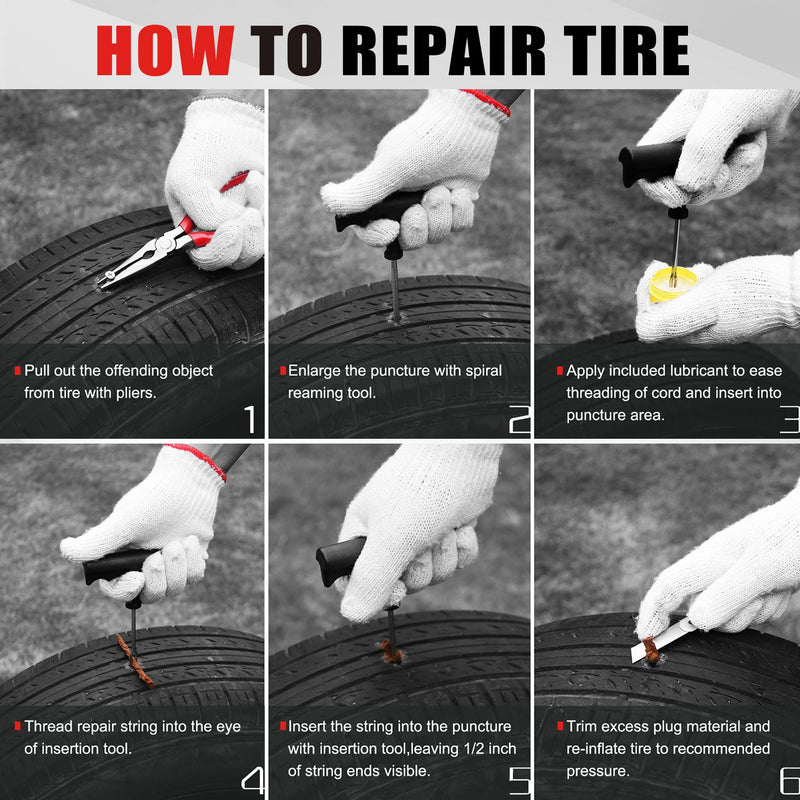 Economical Tire Repair Kit to Fix Punctures and Plug Flats, 10-Piece Value Pack, Ideal for Cars, Trucks, Motorcycles, ATV, with Storage case 10PCS