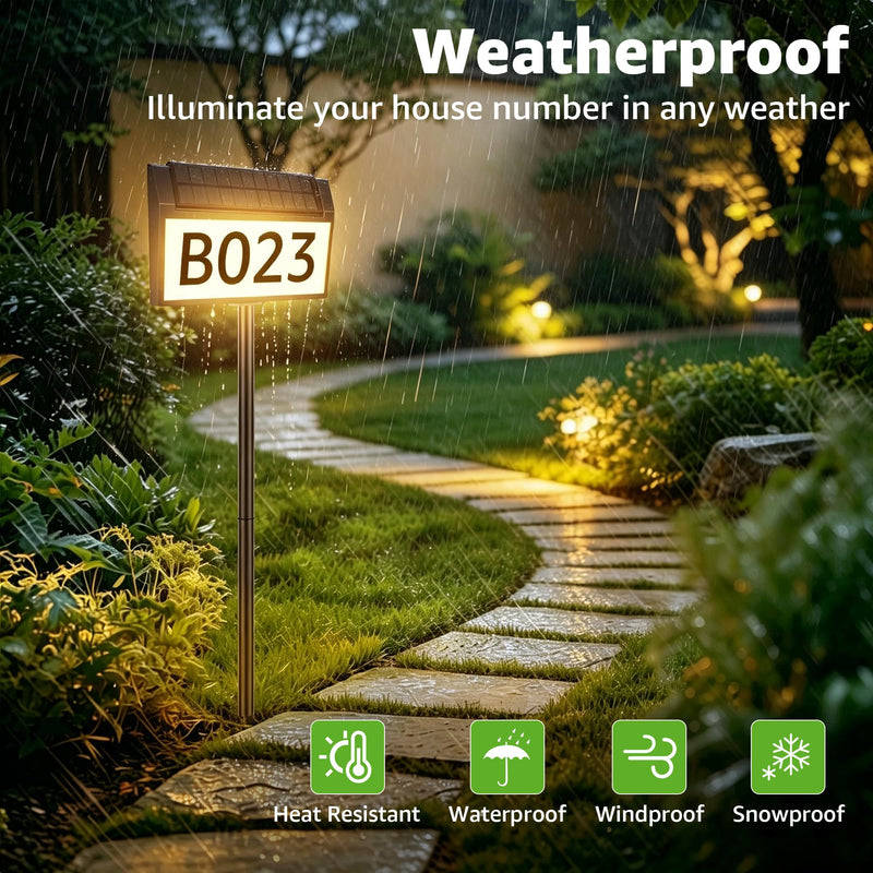 Solar Lighted House Numbers for Outside, 3 Color Modes Solar Address Signs, Outdoor Waterproof LED Illuminated Address Plaque with Stakes for Yard Home Garden Lawn Street
