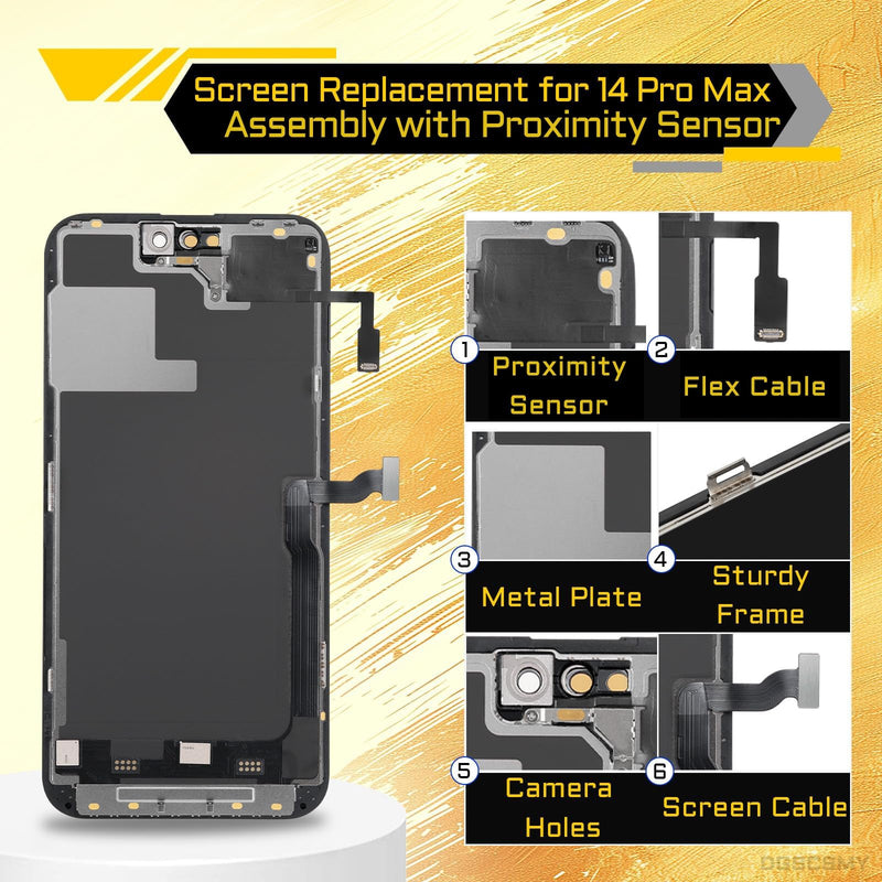 Screen Replacement for iPhone 14 Pro Max with Earpiece 6.7" LCD | Display Digitizer Ambient Light Sensor 3D Touch Full Assembly Repair Proximity Sensor Tools Kit A2894 A2651 A2893 A2896 A2895