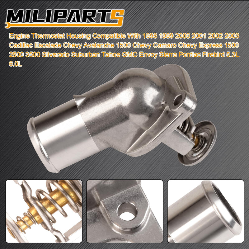Thermostat Housing Compatible with 1998-2003 Cadillac Escalade Chevy Avalanche Chevy Camaro Express 1500 2500 3500 Silverado Suburban GMC Envoy Sierra Pontiac 5.3L 6.0L OE 125712618