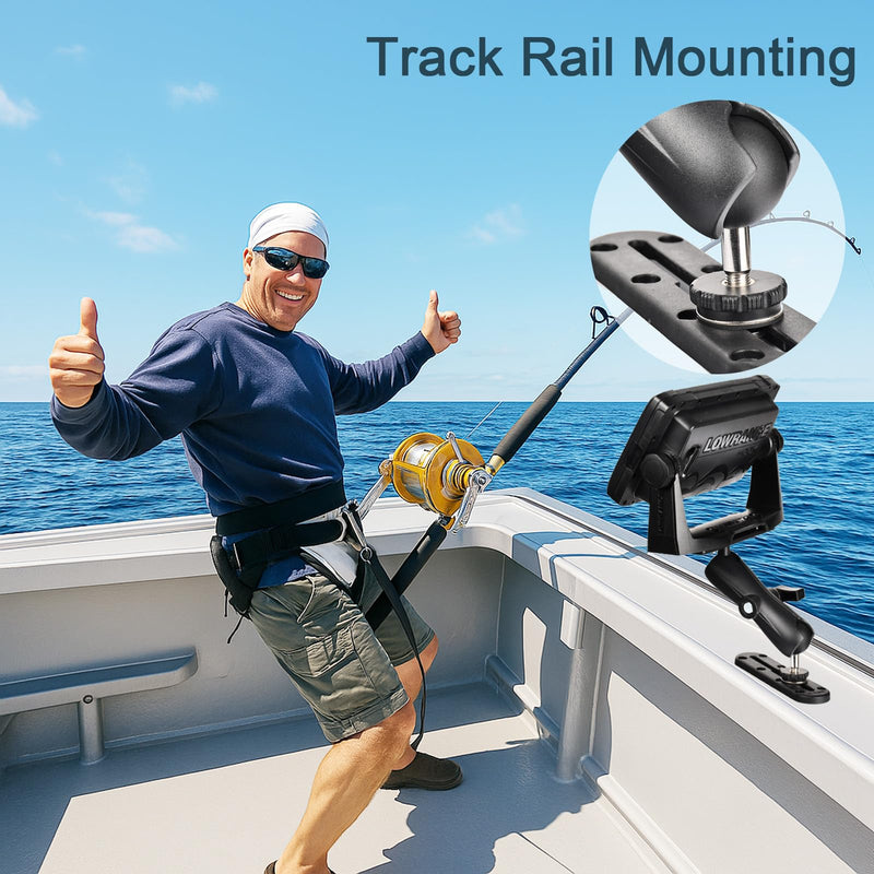 VAUBORTTI Aluminum Fish Finder Mount, Marine Electronic Mount for Boat, C Size 1.5" Ball with T-Bolt Track Base, Compatible with Garmin, Lowrance, Raymarine, for RAM Systems