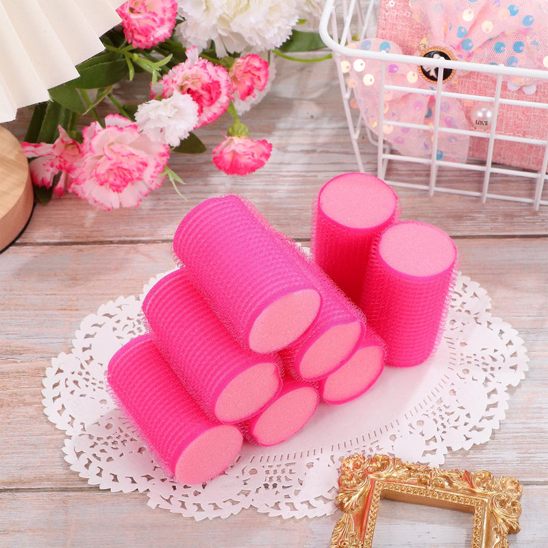KICHOUSE 8pcs Rose Red Sponge Hair Rollers Self-adhesive Curlers Small Soft Hair Styling Tools Sleeping and Daily Use