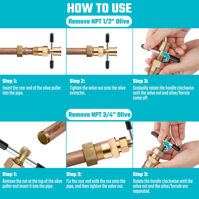 DURATECH Olive Remover Puller Tool, Compression Ring Removal Tool, for NPT 1/2 ” and 3/4 ”, Without Damage, Corrosion Resistance, Remove Nut and Ferrule of Pipe in Kitchen, Sinks, and Bathtubs