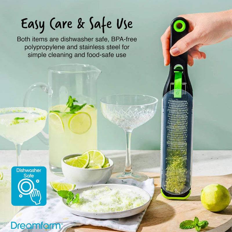 Dreamfarm Kitchen Tools Set - Ograte & Ozest - Dual-Sided Ultra-fine Grater & Self-Cleaning Zester with Snap-On Covers - Kitchen Essentials for Grating & Zesting - BPA-Free & Dishwasher Safe Grater Set
