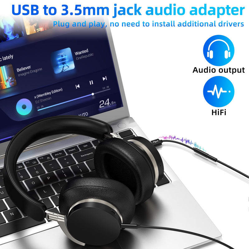 3.5mm to USB Adapter Audio Jack AUX Headphone Sound Cable Pc Microphone External Headset Converter Auxiliary DAC Input Port Stereo Cord Dongle Interface Male Replacement Speaker for Apple