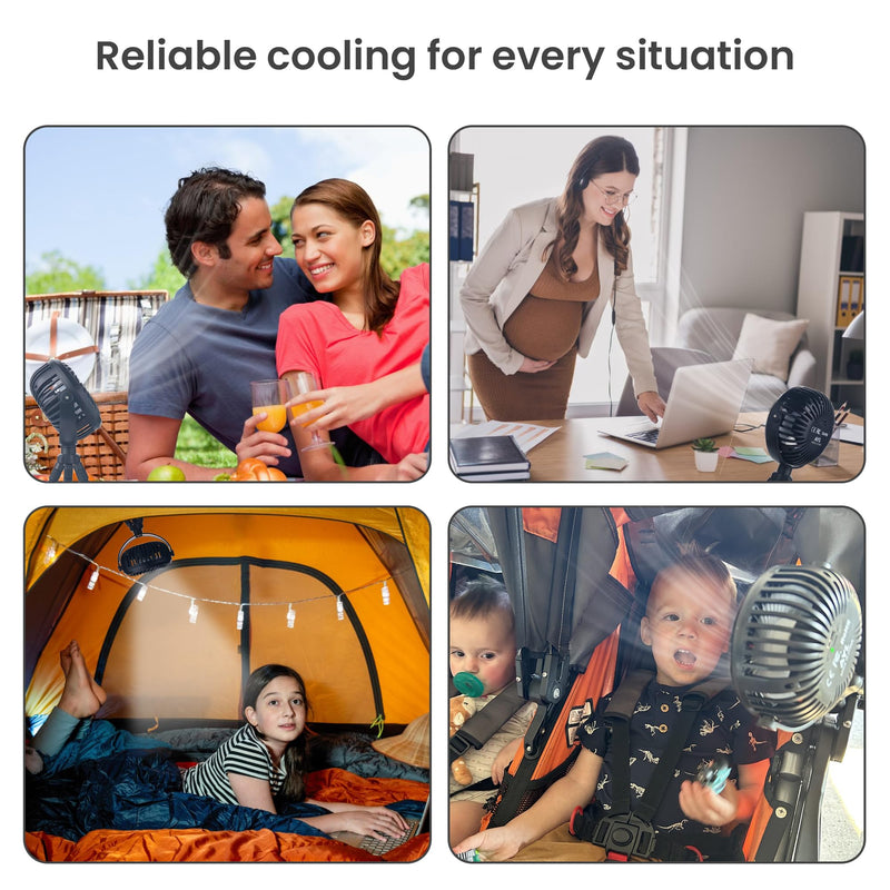 AYL 2600mAh Portable Fan Rechargeable, Flexible Tripod Clip On Fan, Battery Operated Desk Fan, USB Fan, Small Battery Powered Personal Fan for Bedroom, Outdoor Travel, Camping Tent, Car Fan, Black