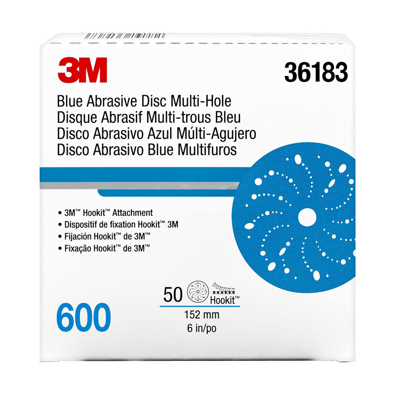 3M Hookit Blue Abrasive Discs 36183, Multi-Hole, Blend Preparation, Paint Preparation, 6 in, 600 Grade, 50 Discs/Carton Multi-Hole Disc 6 in diameter 600+ Grit