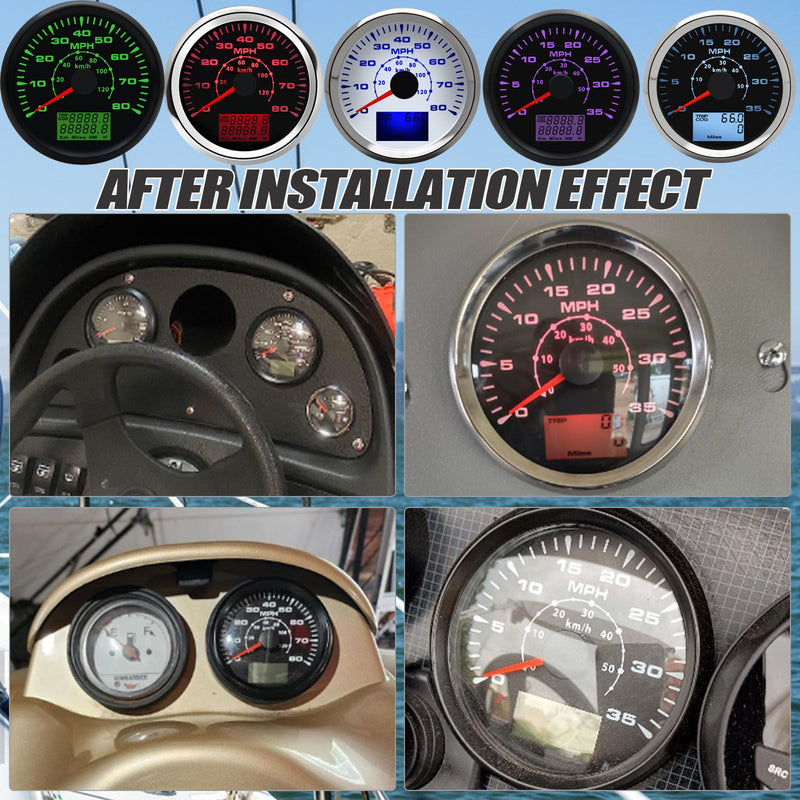 Geloo 85MM GPS Speedometer Gauge Boat MPH Speedometer Waterproof 0-80MPH 0-120KM/H Marine Speedometer Odometer LCD Indicators with 7 Backlight fit Car Truck Motorcycle Speedometer GPS Gauge Auto 9-32V 80 MPH Black