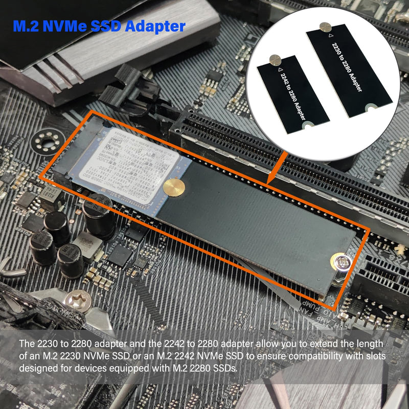M.2 NVMe SSD Extension Bracket Kit,2230/2242 to 2280 & 2230 to 2242 Adapter | Multifunction M.2 SSD Adapter Kit W/Screws, for PCIe Gen3/Gen4 NVMe SSDs. Fits Laptops Desktops PS5 and Raspberry Pi 5