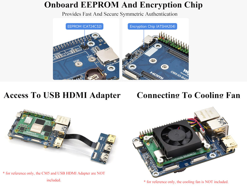 Mini Base Board (B) Compatible with Raspberry Pi Compute Module 5, Onboard EEPROM and Encryption Chip, Compact Design with 4xUSB, Color-Coded 40PIN GPIO Header, 2xMIPI, M.2 M Key PCIe Interfaces,etc